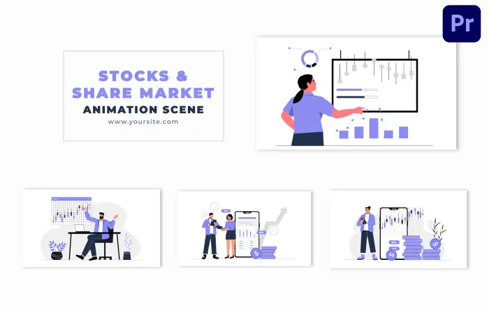 Stock Market Analysis Flat Character Animation Scene